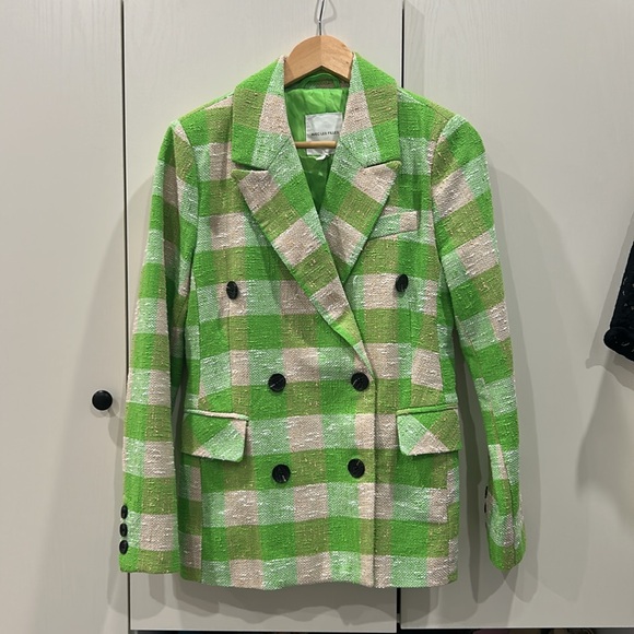 ❤️ Anthropologie Green and Tan Blazer with Tailored Silhouette - Picture 5 of 6